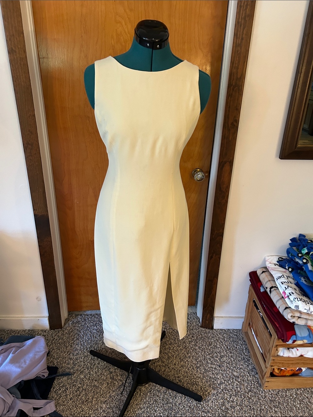 Tahari Cream Midi Sheath Dress with Front Slit